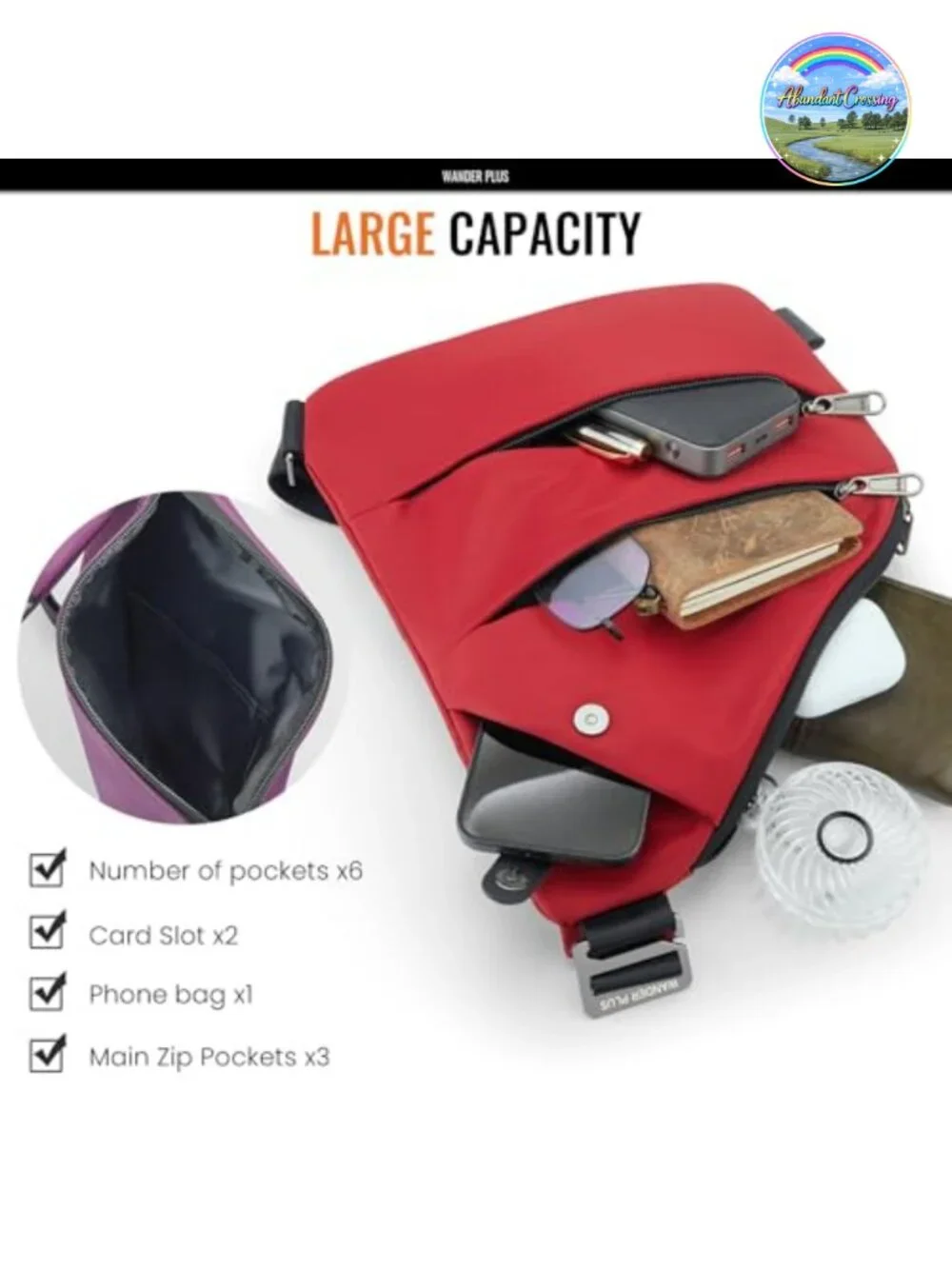 Anti Theft Crossbody Sling Bag Travel Waterproof Nylon Multi-Pocket